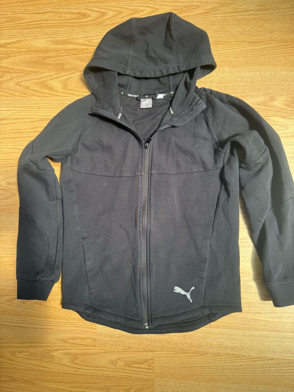 Puma Kids Black Hooded Zip-Up Jacket with Logo